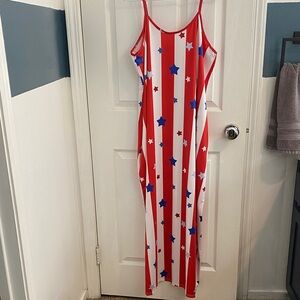 Red and White Striped Star Maxi Dress